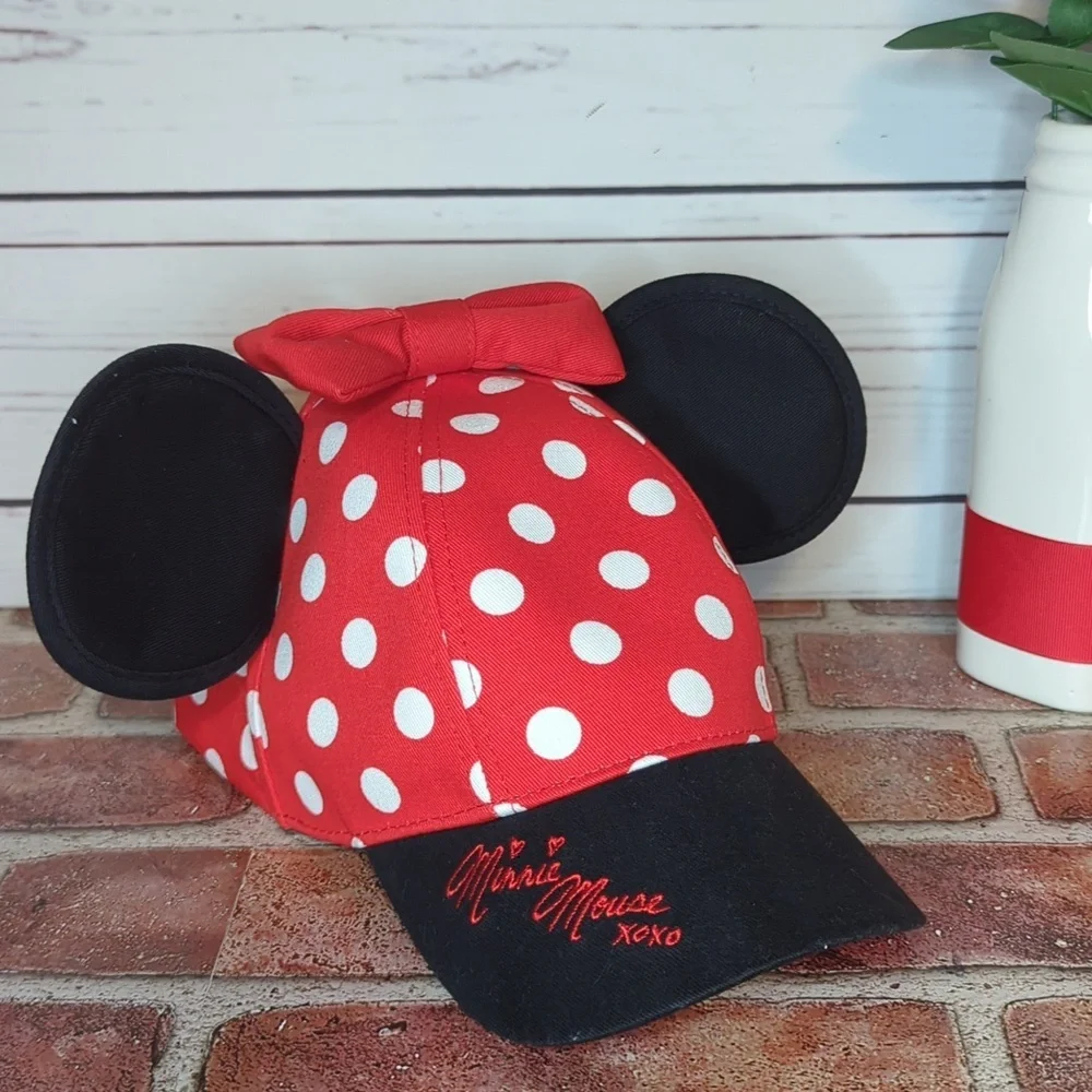 Walt‎ Disney World Minnie Mouse Ears and Bow Red Polka Dot Snapback Girls Cap